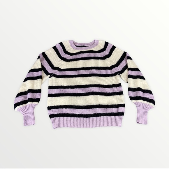Who What Wear Purple White Striped Knit Sweater Women’s Size Large - Picture 1 of 10